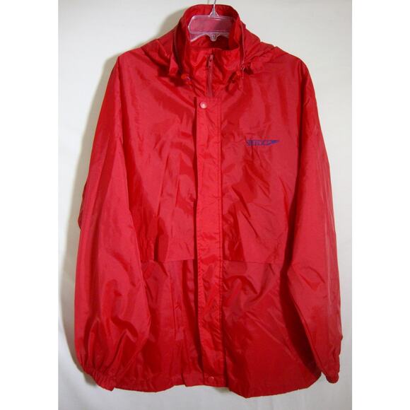 SPEEDO Red Hoodie Windbreaker Lightweight Nylon Men Medium Jacket Zip Front - Picture 1 of 7
